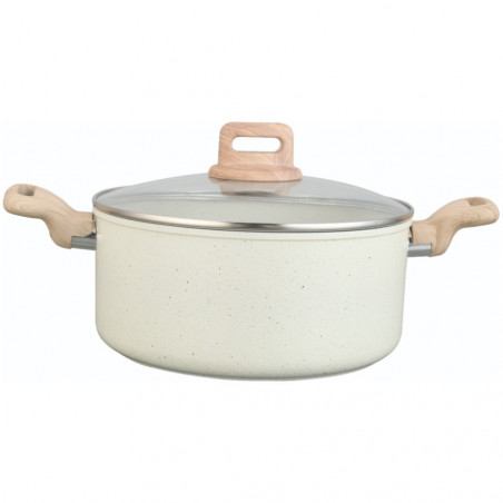 Oala cu capac Voltz Nice OV54418E24D, 24x15 cm, 6.5 L, Finisaj marmura, Inductie, Cream melange
