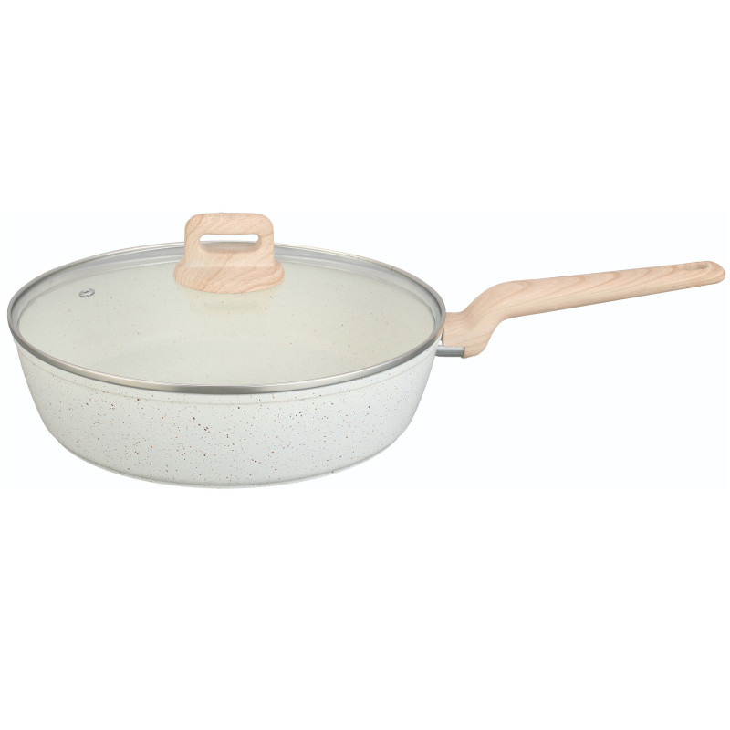 Tigaie adanca cu capac Voltz Nice OV54419E28CD, 28x6.8 cm, Finisaj marmura, Inductie, Cream melange