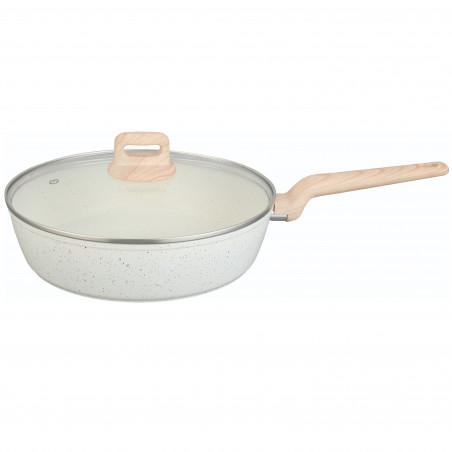 Tigaie adanca cu capac Voltz Nice OV54419E28CD, 28x6.8 cm, Finisaj marmura, Inductie, Cream melange
