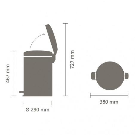 Cos de gunoi cu pedala Brabantia NewIcon 1008846, 20 L, Inchidere lina, Baza antiderapanta, Gri inchis