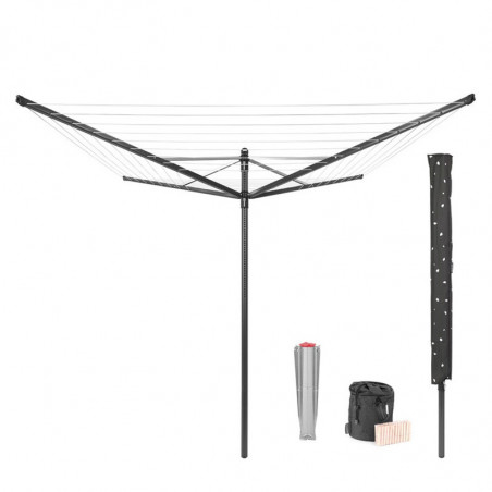 Uscator de rufe pentru exterior Brabantia Lift-O-Matic 1003467, 50 m, Inaltime reglabilă, Baza pentru betonare, Husa, Geanta clesti, Rezistent la coroziune, Negru