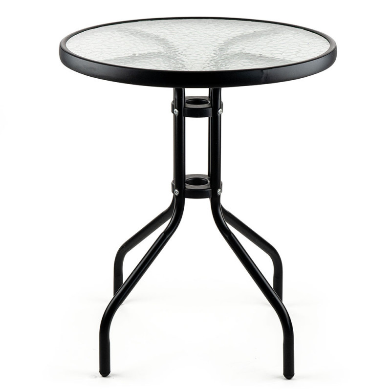 Masa metalica cu blat de sticla Muhler 999465, 60x74 cm, Metal hoop, Negru