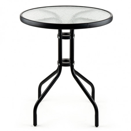 Masa metalica cu blat de sticla Muhler 999465, 60x74 cm, Metal hoop, Negru