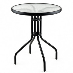 Masa metalica cu blat de sticla Muhler 999465, 60x74 cm, Metal hoop, Negru