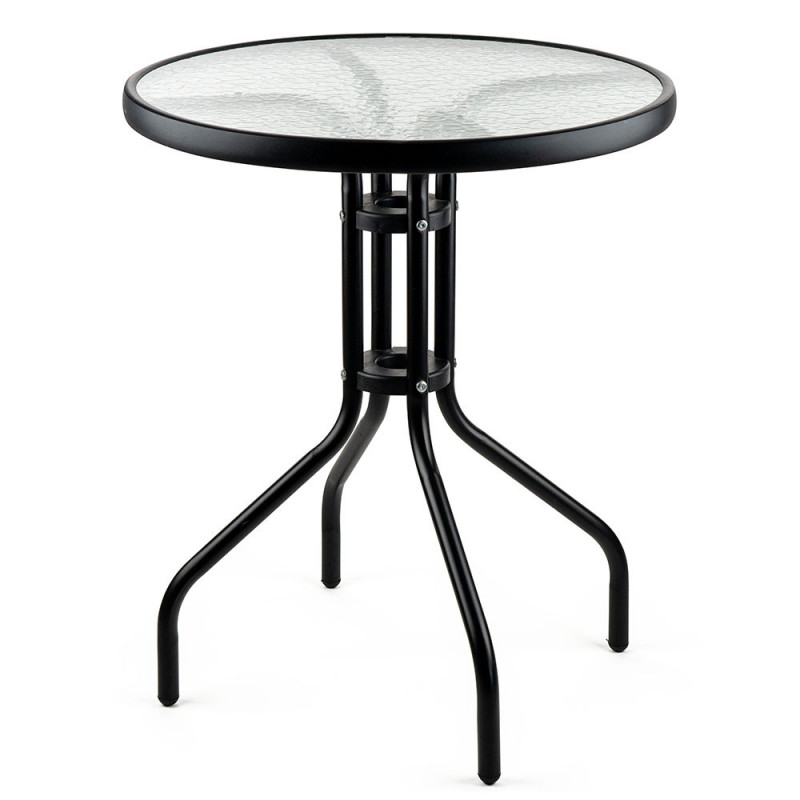 Masa metalica cu blat de sticla Muhler 999465, 60x74 cm, Metal hoop, Negru