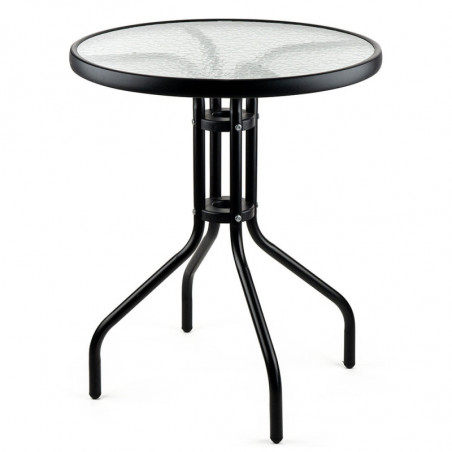Masa metalica cu blat de sticla Muhler 999465, 60x74 cm, Metal hoop, Negru