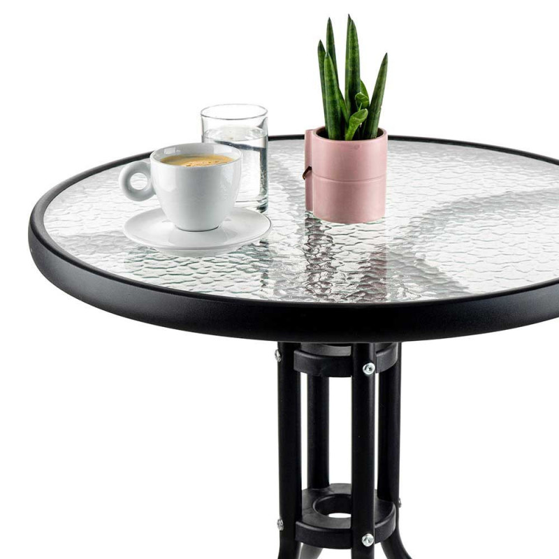 Masa metalica cu blat de sticla Muhler 999465, 60x74 cm, Metal hoop, Negru