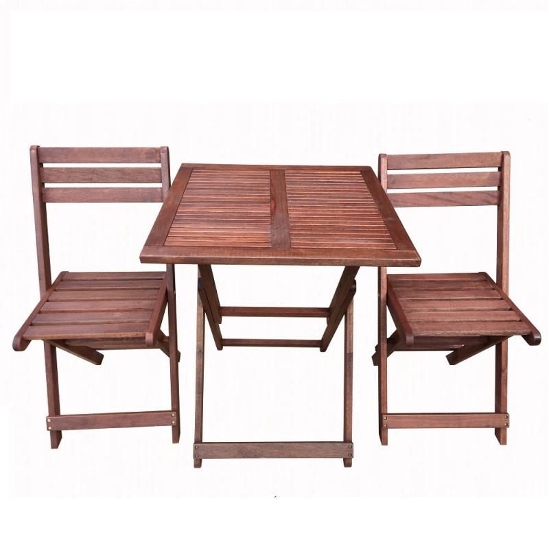 Set de grădină Kreta Muhler Meranti 1001746, 3 piese, Lemn Meranti/Shorea, Pliabil, Roșu-maro