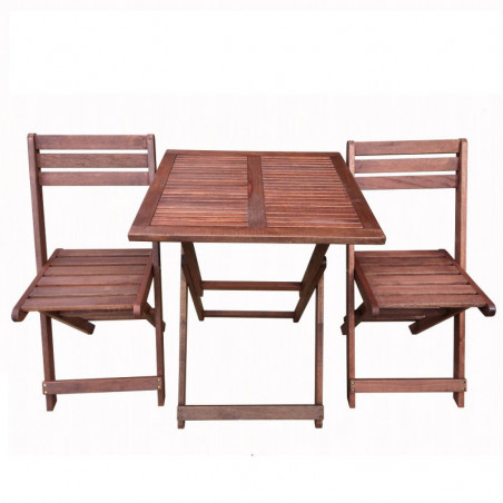 Set de grădină Kreta Muhler Meranti 1001746, 3 piese, Lemn Meranti/Shorea, Pliabil, Roșu-maro