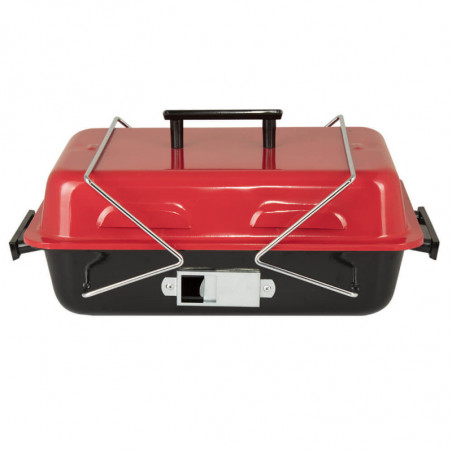 Grаtar pe cаrbuni Muhler 1003818, 40.5x26 cm, Cu capac, Gril galvanizat, Compact pentru calatorii, Rosu/Negru