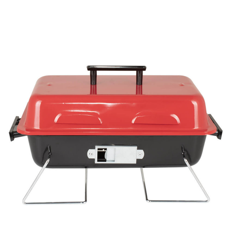 Grаtar pe cаrbuni Muhler 1003818, 40.5x26 cm, Cu capac, Gril galvanizat, Compact pentru calatorii, Rosu/Negru