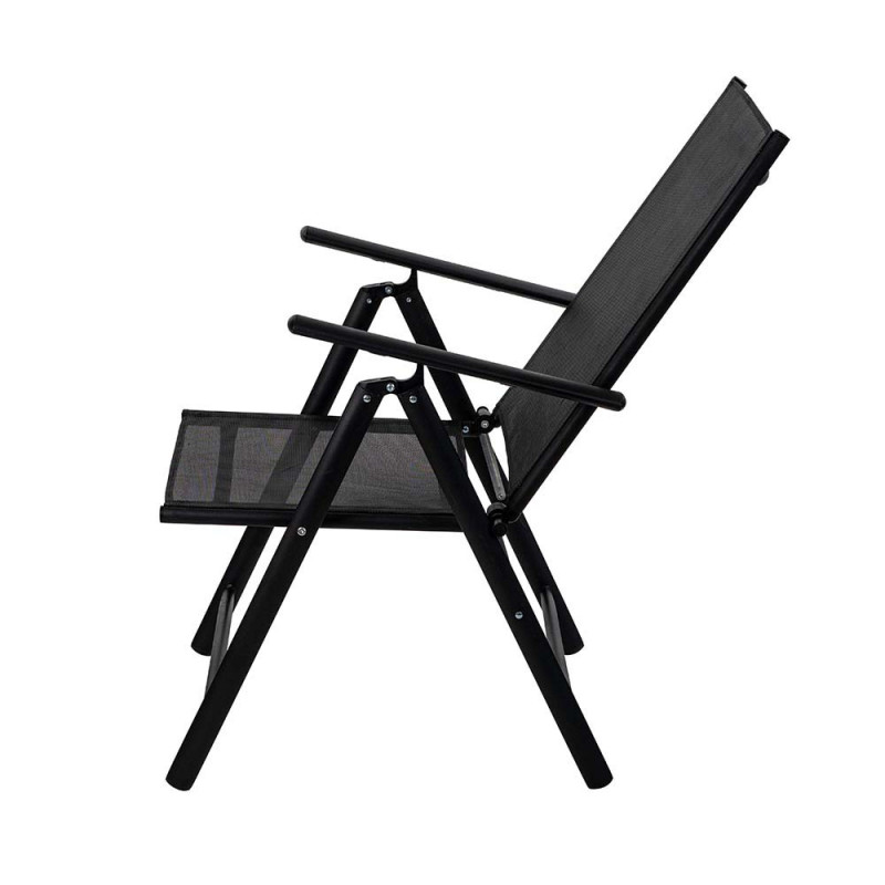 Scaun metalic pliabil Muhler 1005248, 7 pozitii, Spatar si scaun din material textil, Negru