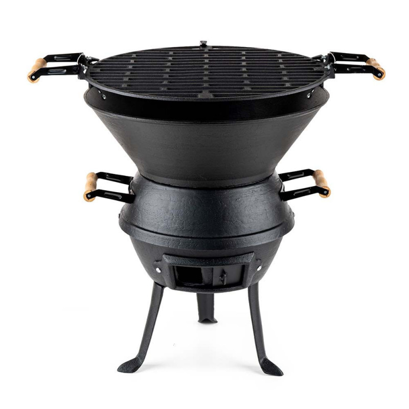 Gratar din fonta Muhler 1008592, Ø37 cm, Carbune, Reglabil, Control flux de aer, Negru