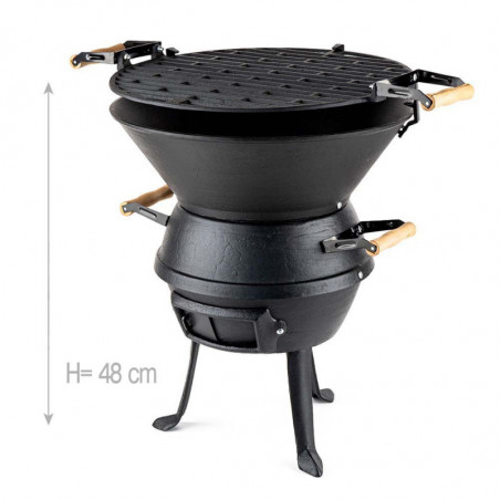 Gratar din fonta Muhler 1008592, Ø37 cm, Carbune, Reglabil, Control flux de aer, Negru