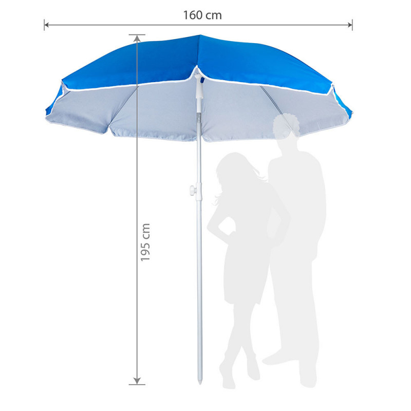 Umbrela de plaja MUHLER 2119 1008628, Ø160 cm, 195 cm inaltime, 8 spite, Protectie UV UPF 50+, Brat detasabil, Albastru