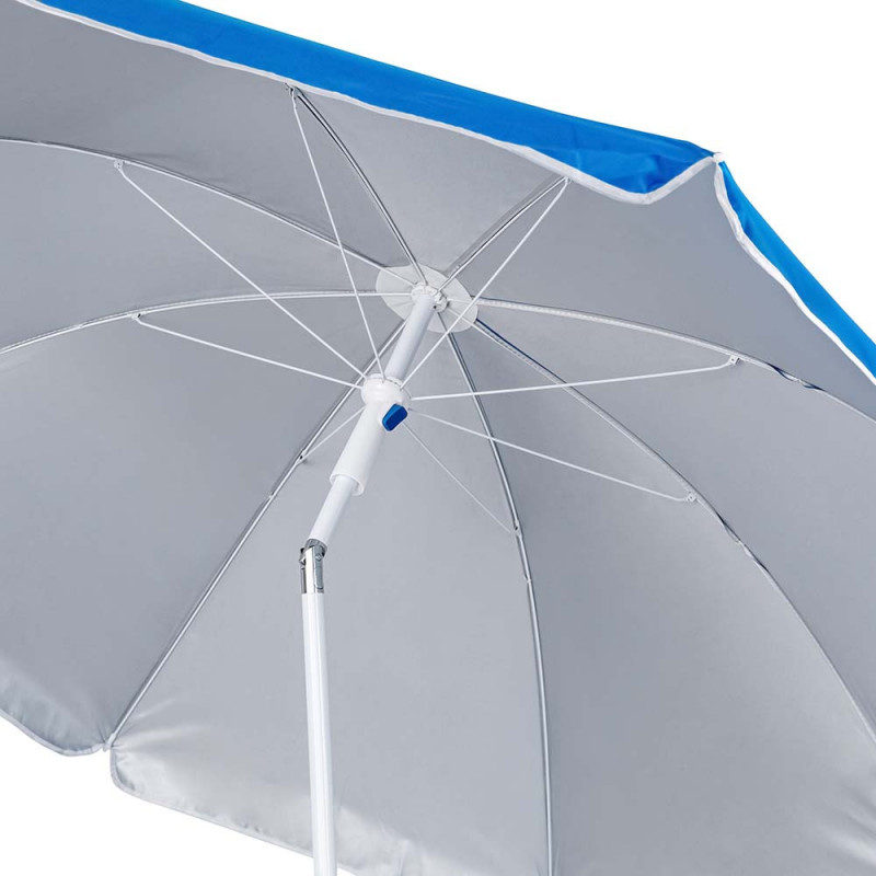 Umbrela de plaja MUHLER 2119 1008628, Ø160 cm, 195 cm inaltime, 8 spite, Protectie UV UPF 50+, Brat detasabil, Albastru