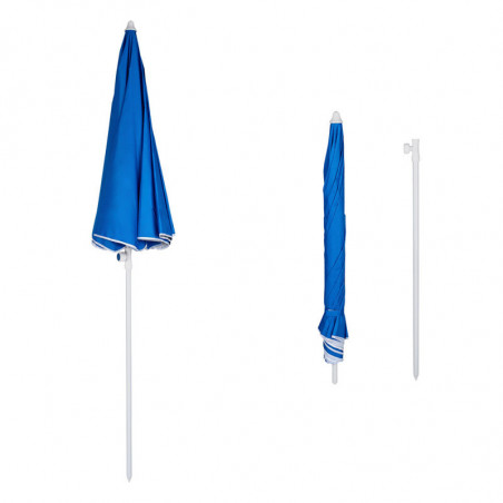 Umbrela de plaja MUHLER 2119 1008628, Ø160 cm, 195 cm inaltime, 8 spite, Protectie UV UPF 50+, Brat detasabil, Albastru