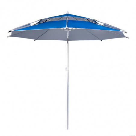 Umbrela de plaja Muhler 22511008629, Ø190 cm, Inaltime 203 cm, 8 spite din fibră de sticla, Inclinare reglabilă, protecție UV UPF 50+, Albastru
