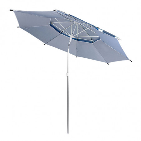 Umbrela de plaja Muhler 22511008629, Ø190 cm, Inaltime 203 cm, 8 spite din fibră de sticla, Inclinare reglabilă, protecție UV UPF 50+, Albastru