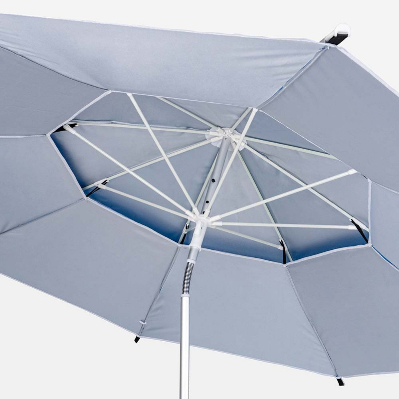 Umbrela de plaja Muhler 22511008629, Ø190 cm, Inaltime 203 cm, 8 spite din fibră de sticla, Inclinare reglabilă, protecție UV UPF 50+, Albastru