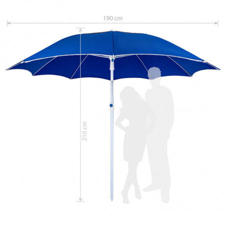 Umbrela de plaja MUHLER 2117 1008638, Ø190 cm, 210 cm inaltime, 10 spite, Protectie UV UPF 50+, Albastru