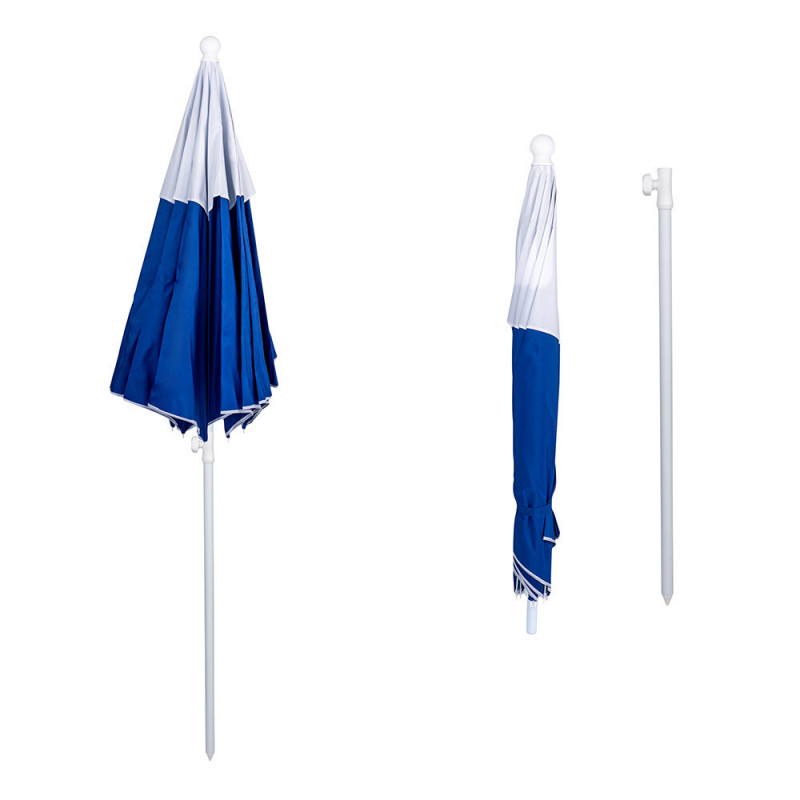 Umbrela de plaja MUHLER 2117 1008638, Ø190 cm, 210 cm inaltime, 10 spite, Protectie UV UPF 50+, Albastru