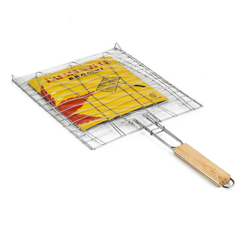 Gratar cu maner pentru peste Muhler 1001835N, 27x26.5x50.5 cm, Maner izolator termic, Inox