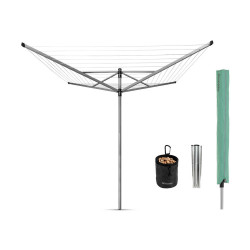 Suport exterior Brabantia Lift-O-Matic 1003466, 50 m, înălțime reglabilă, țeapă metalică pentru fixare în pământ, husă, sac cu agrafe, rezistent la coroziune, oțel inoxidabil
