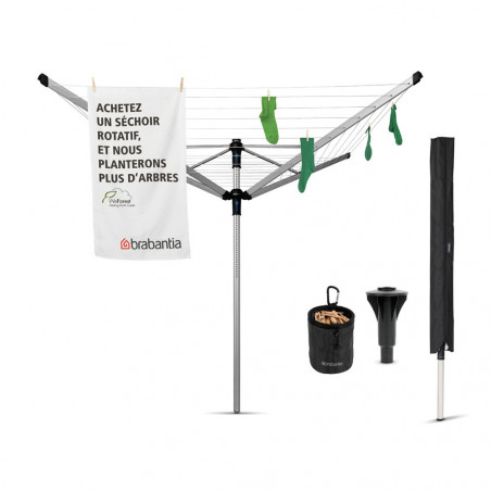 Suport de uscare Brabantia Lift-O-Matic Advance 90300253, 50 m, înălțime reglabilă, ancoră pentru beton, husă, sac cu agrafe, rezistent la coroziune, oțel inoxidabil