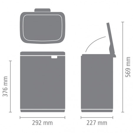 Cos de gunoi Brabantia Bo Small 1006637, 12 L, Deschidere silentioasa si lina, Baza antiderapanta, Albastru deschis
