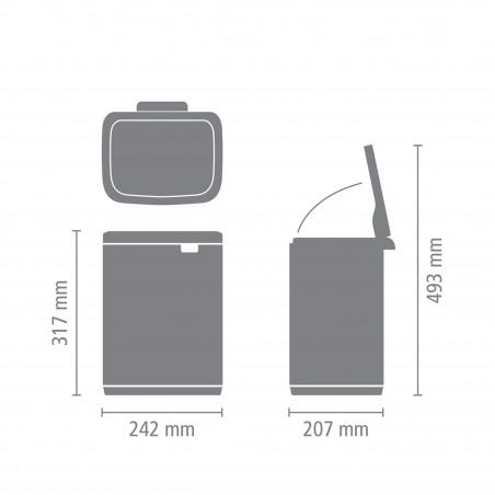 Cos de gunoi Brabantia Bo Small 1006627, 7 L, Deschidere lina si silentioasa, Baza antiderapanta, Alb