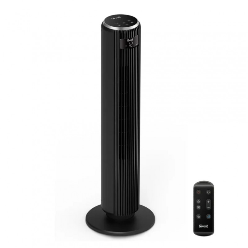Ventilator turn Levoit TempSense 36 DC, 26W, 92 cm, Pentru pana la 49 m², 12 viteze, 4 moduri, Timer, Oscilatie 90°, Telecomanda, Negru