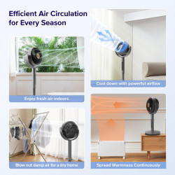 Ventilator circulator cu picior Levoit LPF-R432-AEUR, 28W, 12 viteze, 4 moduri, Oscilatie 120C, Senzor de temperatura, Tmer, Telecomanda, Negru/Auriu