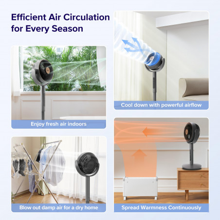 Ventilator circulator cu picior Levoit LPF-R432-AEUR, 28W, 12 viteze, 4 moduri, Oscilatie 120C, Senzor de temperatura, Tmer, Telecomanda, Negru/Auriu