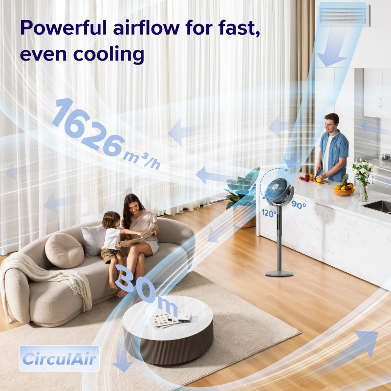 Ventilator circulator cu picior Levoit LPF-R432-AEUR, 28W, 12 viteze, 4 moduri, Oscilatie 120C, Senzor de temperatura, Tmer, Telecomanda, Negru/Auriu