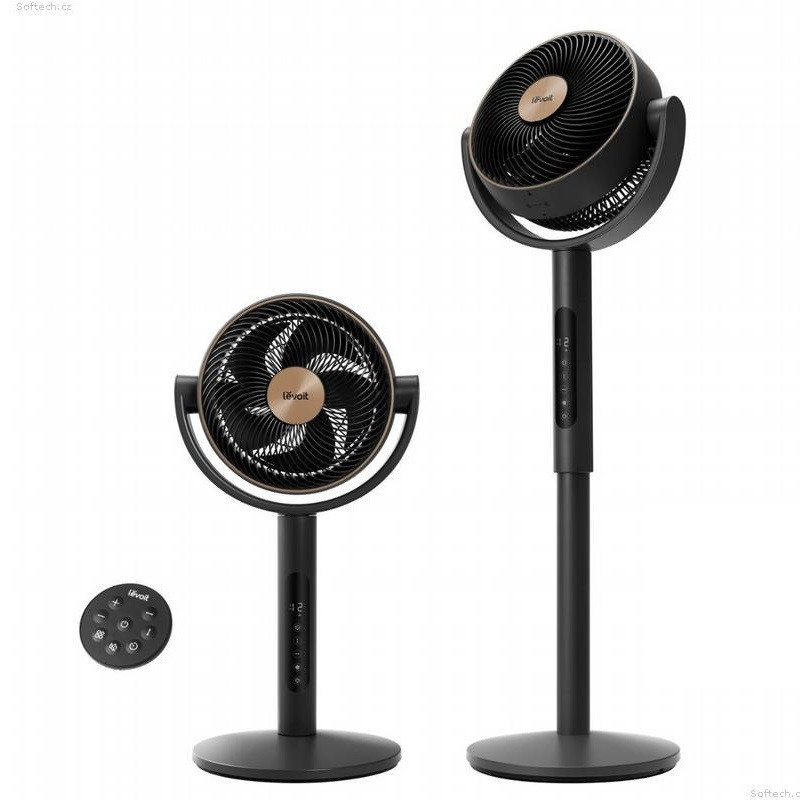 Ventilator circulator cu picior Levoit LPF-R432-AEUR, 28W, 12 viteze, 4 moduri, Oscilatie 120C, Senzor de temperatura, Tmer, Telecomanda, Negru/Auriu