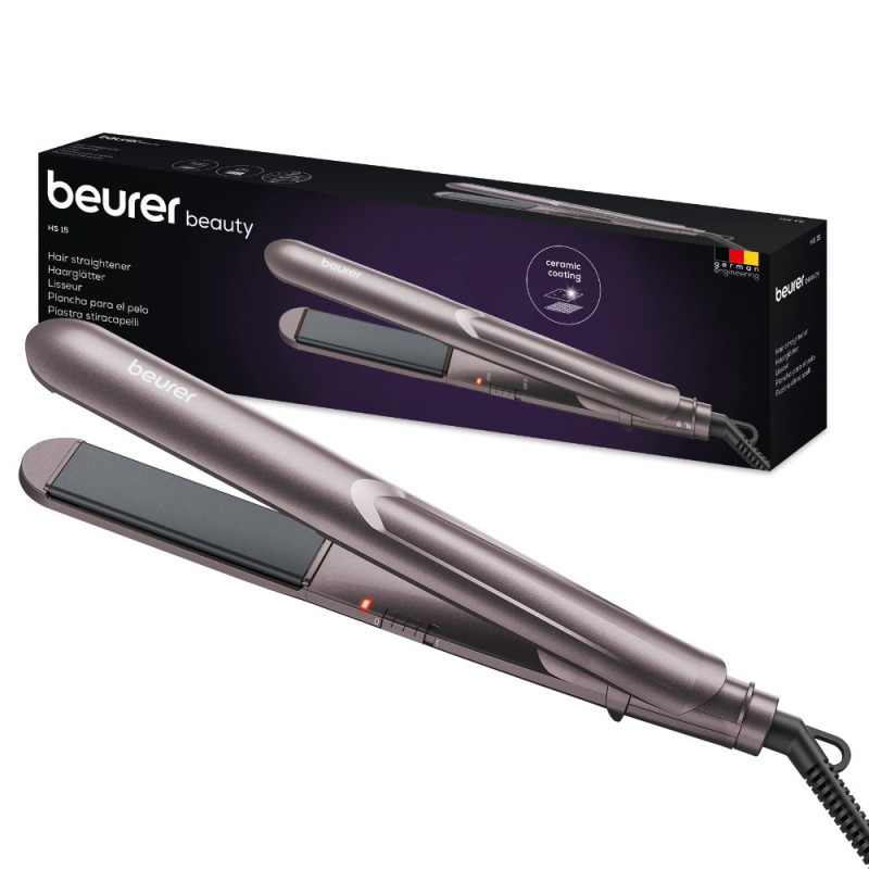 Placa pentru indreptat parul Beurer HS 15, 32W, Acoperire ceramica, Caldura rapida, 100-220°C, Roz auriu