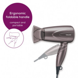 Uscător de păr Beurer HC 17, 1300 W, 2 viteze, 2 niveluri, Mâner pliabil, Duză subțire, Concentrator, Gri