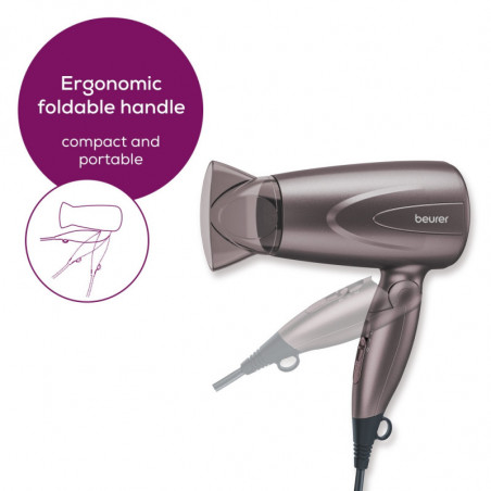 Uscător de păr Beurer HC 17, 1300 W, 2 viteze, 2 niveluri, Mâner pliabil, Duză subțire, Concentrator, Gri