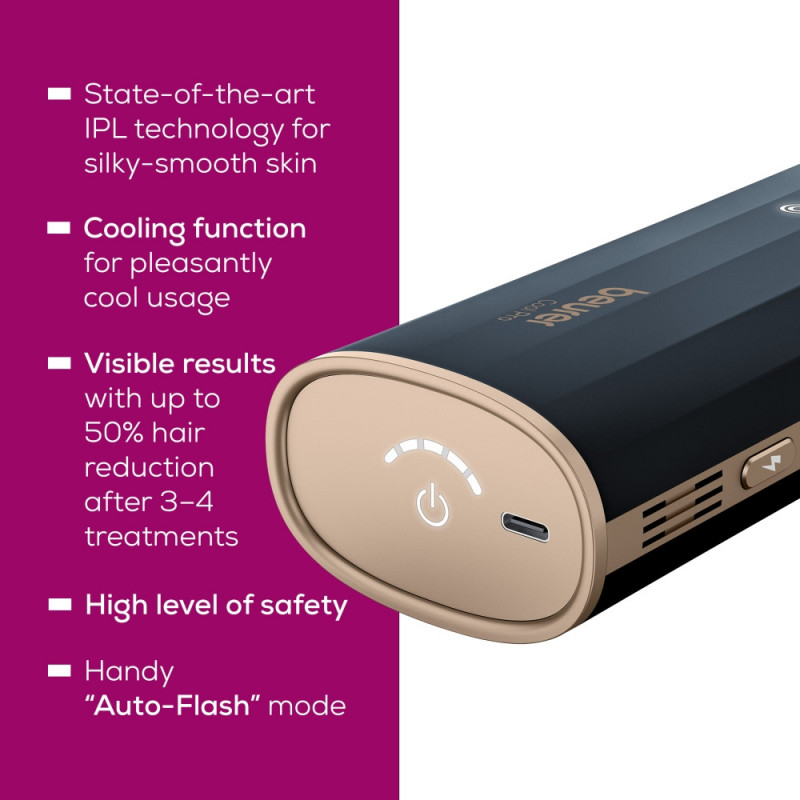 Epilator IPL Beurer IPL 7800 Cool Pro IPL, 48W, 1000000 Impulsuri, 5 trepte, 3.8 cm², IPL, Auto Flash, Filtru UV, Negru