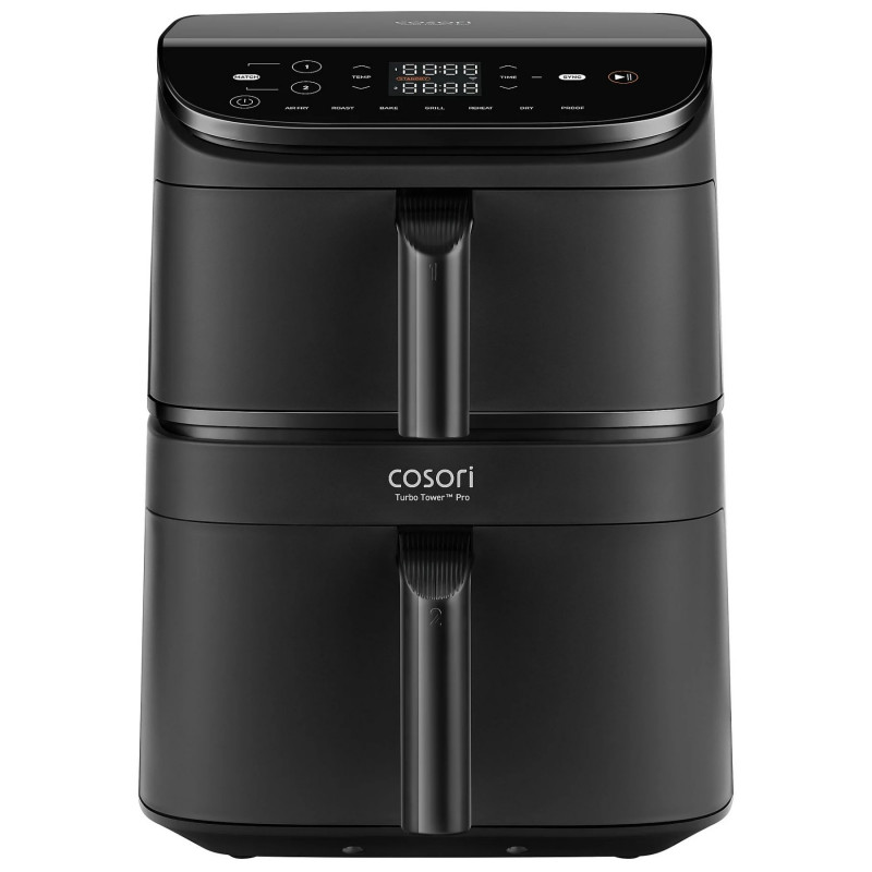 Cosori Double Hot Air Fryer CAF-DC121 Turbo Tower, 2630W, 4.3/6.5 L, 7 programe, 30-230C, control tactil, cronometru, pereți reci, negru