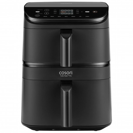 Cosori Double Hot Air Fryer CAF-DC121 Turbo Tower, 2630W, 4.3/6.5 L, 7 programe, 30-230C, control tactil, cronometru, pereți reci, negru
