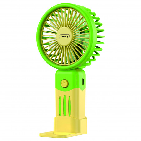 Ventilator portabil de mana Rosberg R51760M, USB, 2W, 3 viteze, Buton pornit/oprit, Galben/Verde