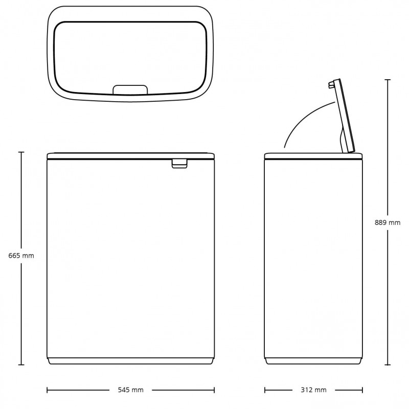 Coș de gunoi Brabantia Bo Touch 1001274, 60 l, deschidere lină și silențioasă, deschidere largă, rezistent la amprente, negru/mat