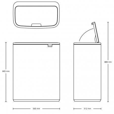 Coș de gunoi Brabantia Bo Touch 1001274, 60 l, deschidere lină și silențioasă, deschidere largă, rezistent la amprente, negru/mat