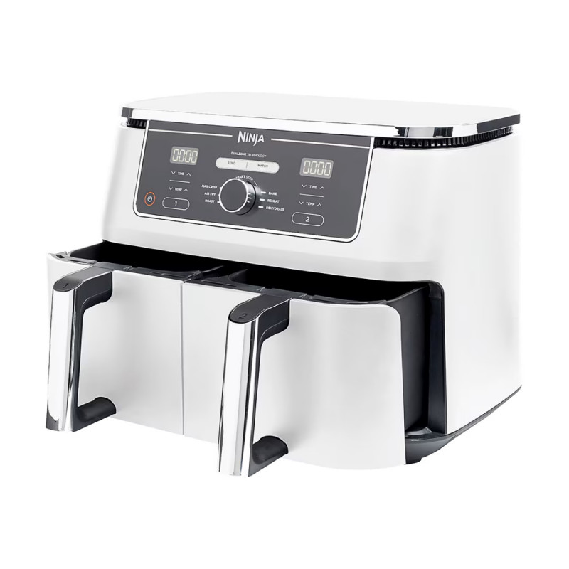 Friteuza dubla cu aer cald Ninja AF400EUWH, 2470W, 9.5 L, 6 programe, 40-240°C, Zone independente, Alb