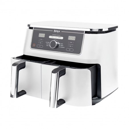 Friteuza dubla cu aer cald Ninja AF400EUWH, 2470W, 9.5 L, 6 programe, 40-240°C, Zone independente, Alb