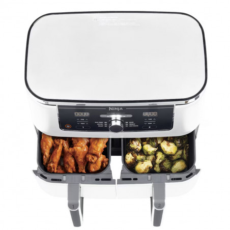 Friteuza dubla cu aer cald Ninja AF400EUWH, 2470W, 9.5 L, 6 programe, 40-240°C, Zone independente, Alb