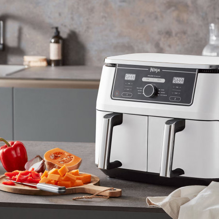 Friteuza dubla cu aer cald Ninja AF400EUWH, 2470W, 9.5 L, 6 programe, 40-240°C, Zone independente, Alb