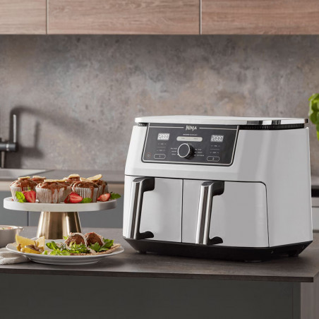 Friteuza dubla cu aer cald Ninja AF400EUWH, 2470W, 9.5 L, 6 programe, 40-240°C, Zone independente, Alb
